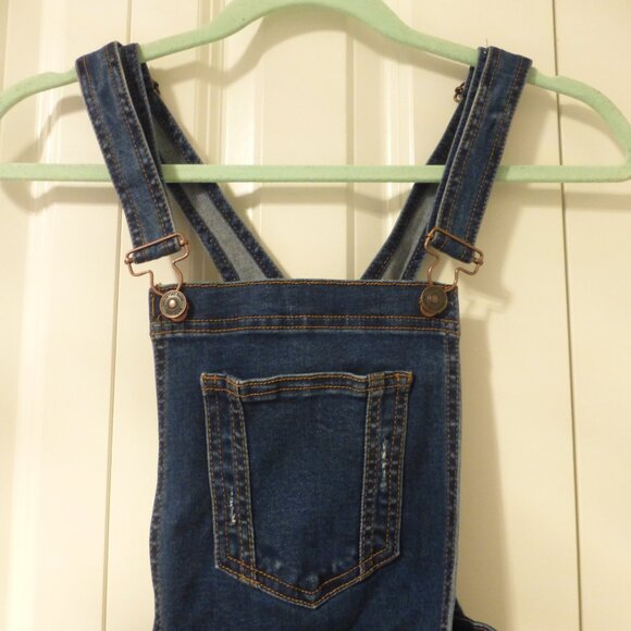 WAX JEAN dark wash denim shortalls/overalls with distressed details - Picture 2 of 7